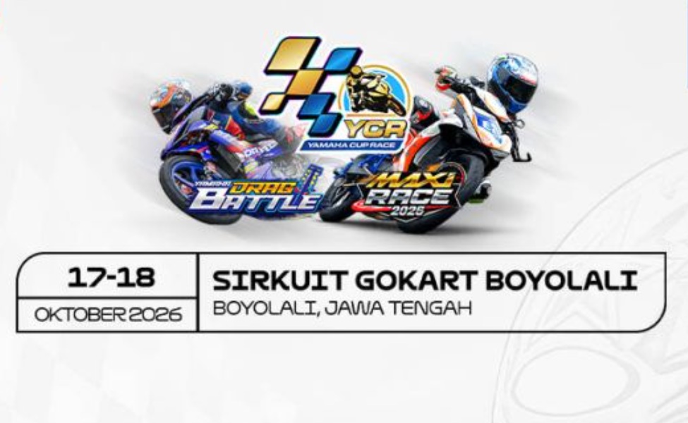 Jadwal Yamaha Cup Race 2026 Boyolali berlangsung 17–18 Oktober di Sirkuit Gokart Boyolali, dengan balap motor, MAXi Race, dan drag battle.
